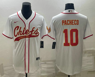 Men's Kansas City Chiefs #10 Isiah Pacheco White With Patch Cool Base Stitched Baseball Jersey