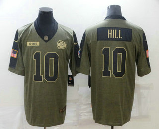 Men's Kansas City Chiefs #10 Tyreek Hill 2021 Olive Salute To Service Limited Stitched Jersey