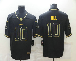 Men's Kansas City Chiefs #10 Tyreek Hill Black 100th Season Golden Edition Jersey