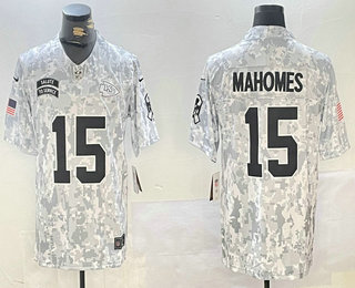 Men's Kansas City Chiefs #15 Patrick Mahomes Arctic Camo 2024 FUSE Salute to Service Limited Stitched Jersey