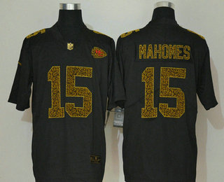 Men's Kansas City Chiefs #15 Patrick Mahomes Black 2020 Nike Flocked Leopard Print Vapor Limited NFL Jersey