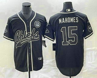 Men's Kansas City Chiefs #15 Patrick Mahomes Black Cool Base Stitched Baseball Jersey