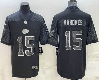 Men's Kansas City Chiefs #15 Patrick Mahomes Black Reflective Limited Stitched Football Jersey