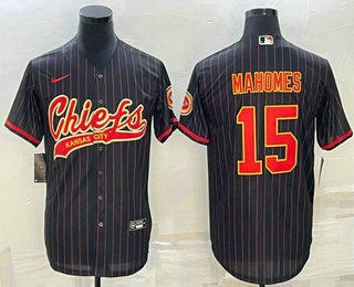 Men's Kansas City Chiefs #15 Patrick Mahomes Black With Patch Cool Base Stitched Baseball Jersey