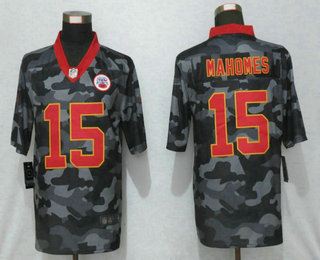 Men's Kansas City Chiefs #15 Patrick Mahomes Camo Red Name 2020 Salute To Service Stitched NFL Nike Limited Jersey