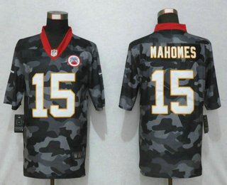 Men's Kansas City Chiefs #15 Patrick Mahomes Camo White Name 2020 Salute To Service Stitched NFL Nike Limited Jersey