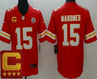 Men's Kansas City Chiefs #15 Patrick Mahomes II Limited Red 2022 Captain Patch Vapor Jersey