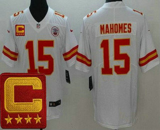 Men's Kansas City Chiefs #15 Patrick Mahomes II Limited White 2022 Captain Patch Vapor Jersey