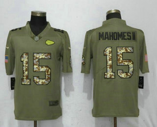 Men's Kansas City Chiefs #15 Patrick Mahomes II Olive With Camo 2017 Salute To Service Stitched NFL Nike Limited Jersey