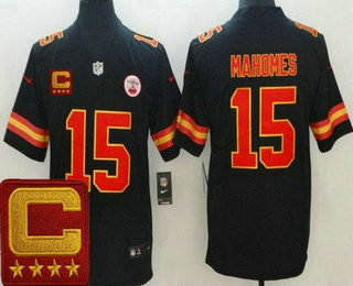 Men's Kansas City Chiefs #15 Patrick Mahomes Limited Black C Patch Vapor Jersey