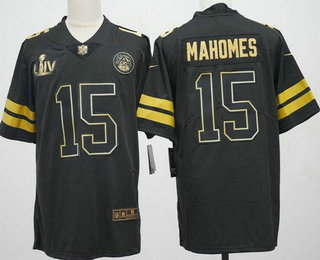 Men's Kansas City Chiefs #15 Patrick Mahomes Limited Black Gold Vapor Jersey