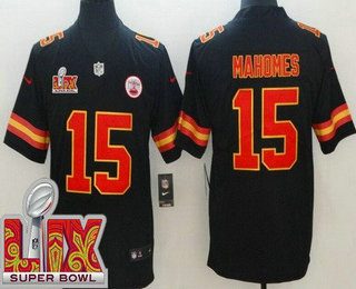 Men's Kansas City Chiefs #15 Patrick Mahomes Limited Black Super Bowl LIX Vapor Jersey