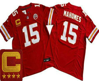 Men's Kansas City Chiefs #15 Patrick Mahomes Limited Red C Patch FUSE Vapor Jersey