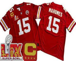 Men's Kansas City Chiefs #15 Patrick Mahomes Limited Red C Patch Super Bowl LIX FUSE Vapor Jersey