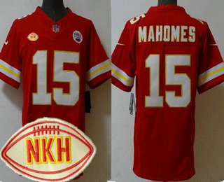 Men's Kansas City Chiefs #15 Patrick Mahomes Limited Red NKH Patch FUSE Vapor Jersey