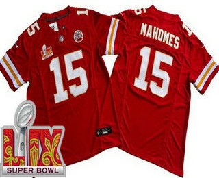 Men's Kansas City Chiefs #15 Patrick Mahomes Limited Red Super Bowl LIX FUSE Vapor Jersey