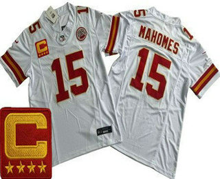 Men's Kansas City Chiefs #15 Patrick Mahomes Limited White C Patch FUSE Vapor Jersey