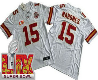 Men's Kansas City Chiefs #15 Patrick Mahomes Limited White Super Bowl LIX FUSE Vapor Jersey