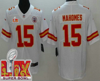 Men's Kansas City Chiefs #15 Patrick Mahomes Limited White Super Bowl LIX Vapor Jersey