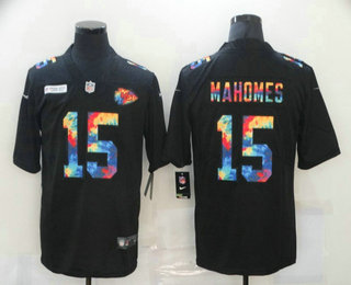 Men's Kansas City Chiefs #15 Patrick Mahomes Multi-Color Black 2020 NFL Crucial Catch Vapor Untouchable Nike Limited Jersey