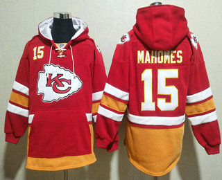 Men's Kansas City Chiefs #15 Patrick Mahomes NEW Red Pocket Stitched NFL Pullover Hoodie