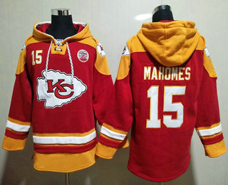 Men's Kansas City Chiefs #15 Patrick Mahomes Red Ageless Must Have Lace Up Pullover Hoodie