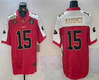 Men's Kansas City Chiefs #15 Patrick Mahomes Red Gold FUSE Vapor Super Bowl LVIII Patch Limited Stitched Jersey