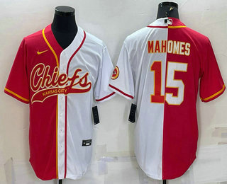 Men's Kansas City Chiefs #15 Patrick Mahomes Red White Two Tone With Patch Cool Base Stitched Baseball Jersey