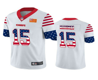 Men's Kansas City Chiefs #15 Patrick Mahomes White Independence Day Stars & Stripes Jersey