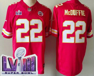 Men's Kansas City Chiefs #22 Trent McDuffie Limited Red LVIII Super Bowl FUSE Vapor Jersey
