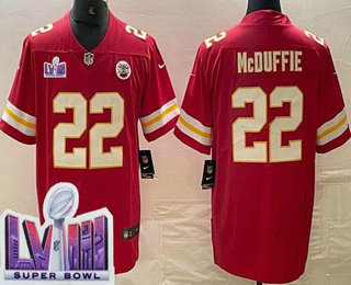 Men's Kansas City Chiefs #22 Trent McDuffie Limited Red LVIII Super Bowl Vapor Jersey