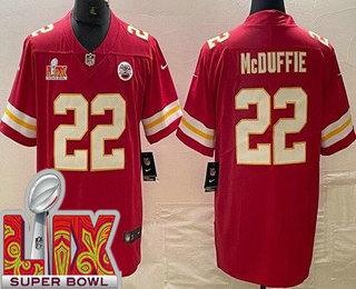 Men's Kansas City Chiefs #22 Trent McDuffie Limited Red Super Bowl LIX Vapor Jersey