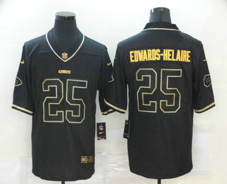 Men's Kansas City Chiefs #25 Clyde Edwards-Helaire Black 100th Season Golden Edition Jersey