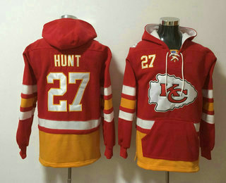 Men's Kansas City Chiefs #27 Kareem Hunt NEW Red Pocket Stitched NFL Pullover Hoodie