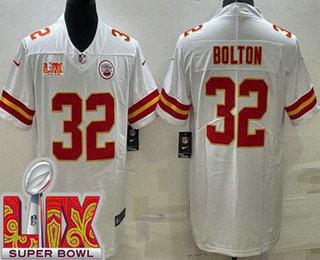 Men's Kansas City Chiefs #32 Nick Bolton Limited White Super Bowl LIX Vapor Jersey