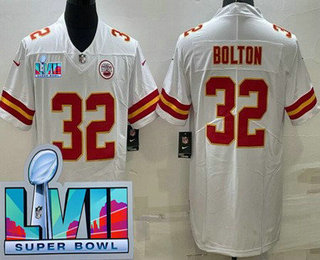 Men's Kansas City Chiefs #32 Nick Bolton Limited White Super Bowl LVII Vapor Jersey