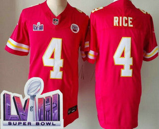 Men's Kansas City Chiefs #4 Rashee Rice Limited Red LVIII Super Bowl FUSE Vapor Jersey