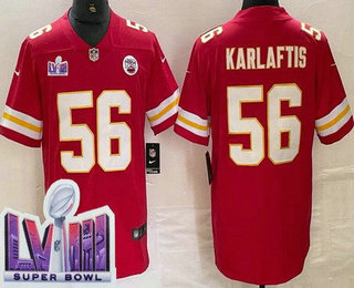 Men's Kansas City Chiefs #56 George Karlaftis Limited Red LVIII Super Bowl Vapor Jersey