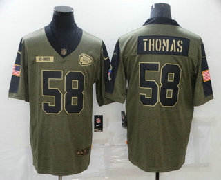 Men's Kansas City Chiefs #58 Derrick Thomas 2021 Olive Salute To Service Limited Stitched Jersey