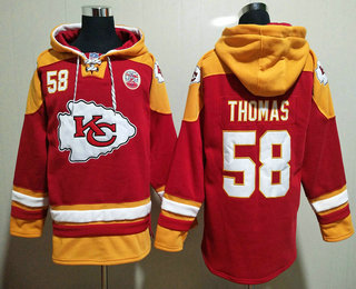 Men's Kansas City Chiefs #58 Derrick Thomas Red Ageless Must Have Lace Up Pullover Hoodie