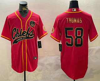 Men's Kansas City Chiefs #58 Derrick Thomas Red Gold Cool Base Stitched Baseball Jersey