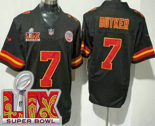 Men's Kansas City Chiefs #7 Harrison Butker Limited Black Super Bowl LIX FUSE Vapor Jersey