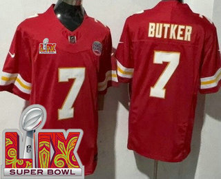 Men's Kansas City Chiefs #7 Harrison Butker Limited Red Super Bowl LIX FUSE Vapor Jersey