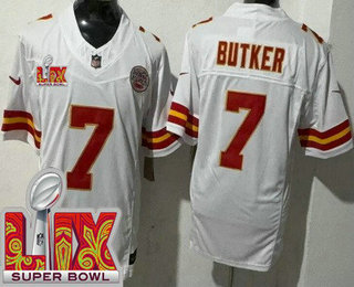 Men's Kansas City Chiefs #7 Harrison Butker Limited White Super Bowl LIX FUSE Vapor Jersey