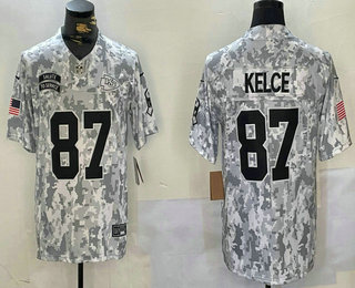 Men's Kansas City Chiefs #87 Travis Kelce Arctic Camo 2024 FUSE Salute to Service Limited Stitched Jersey