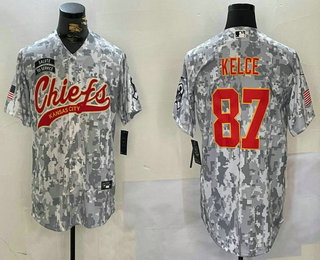 Men's Kansas City Chiefs #87 Travis Kelce Arctic Camo 2024 Salute to Service Stitched Baseball Jersey