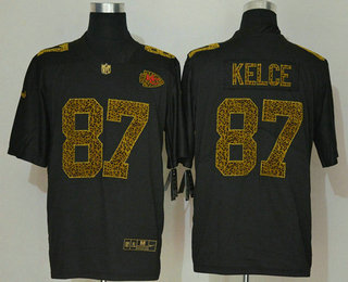 Men's Kansas City Chiefs #87 Travis Kelce Black 2020 Nike Flocked Leopard Print Vapor Limited NFL Jersey