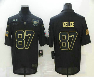 Men's Kansas City Chiefs #87 Travis Kelce Black 2020 Salute To Service Stitched NFL Nike Limited Jersey