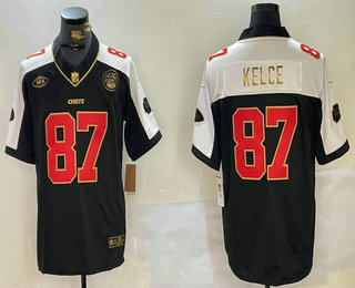 Men's Kansas City Chiefs #87 Travis Kelce Black Gold Thanksgiving FUSE Vapor Jersey