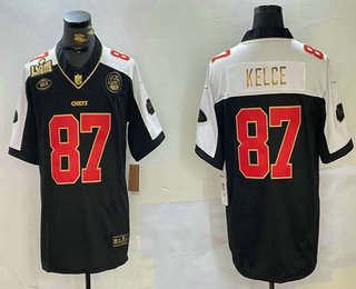 Men's Kansas City Chiefs #87 Travis Kelce Black Gold Thanksgiving LVIII Super Bowl FUSE Vapor Jersey